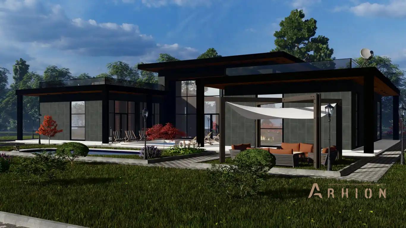 4. Проект двухэтажного дома в стиле хай-тек с плоской кровлей , h-1612, площадью - 545 кв c терассой, балконом, гаражом